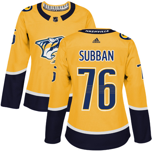 Adidas Predators #76 P.K Subban Yellow Home Authentic Women's Stitched NHL Jersey